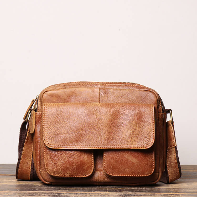 Men’s Vintage Top Grain Leather Crossbody Bag – Babylon Leather - Babylon LeatherBabylon LeatherLJ037 - Brown