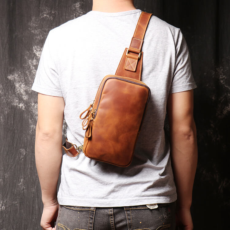 Men’s Vintage Top Grain Leather Sling Bag – Babylon Leather - Babylon LeatherBabylon LeatherLJ016 - Brown