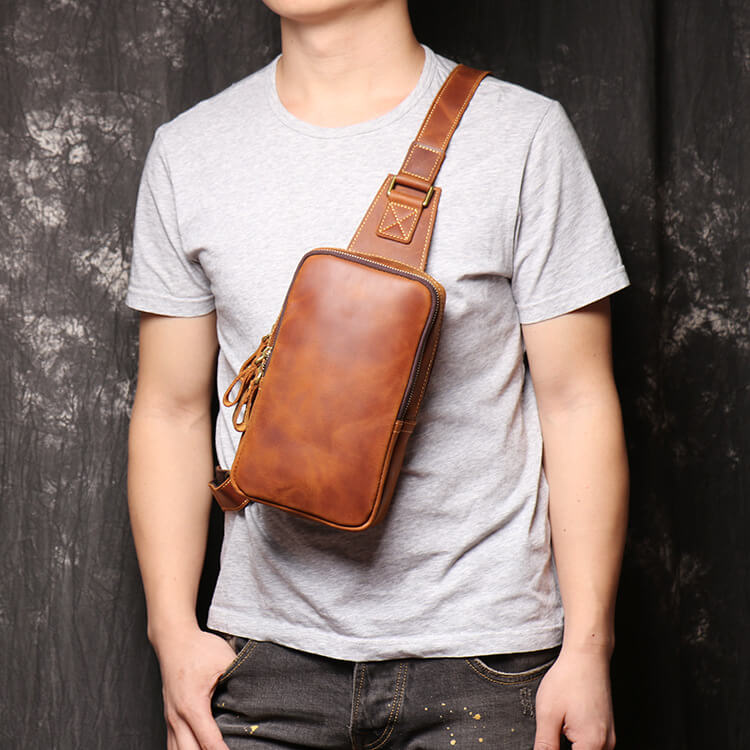 Men’s Vintage Top Grain Leather Sling Bag – Babylon Leather - Babylon LeatherBabylon LeatherLJ016 - Brown