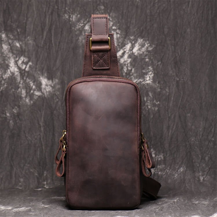 Men’s Vintage Top Grain Leather Sling Bag – Babylon Leather - Babylon LeatherBabylon LeatherLJ016 - Coffee