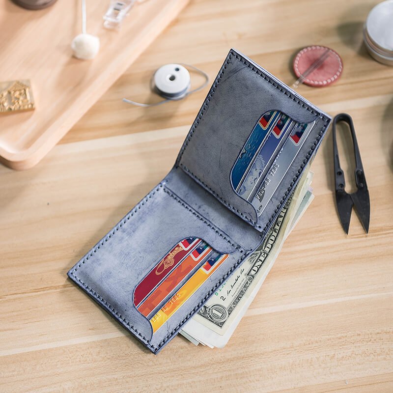Mens wallet Full Grain Leather DIY Kit – Babylon Leather - Babylon LeatherBabylon LeatherLZ07 - Black - Fog Wax Leather