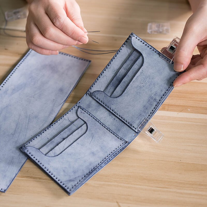 Mens wallet Full Grain Leather DIY Kit – Babylon Leather - Babylon LeatherBabylon LeatherLZ07 - Blue - Fog Wax Leather