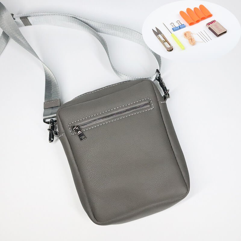 Men's Zip Crossbody Bag Top Grain Leather DIY Kit – Babylon Leather - Babylon LeatherBabylon LeatherCY08-Grey