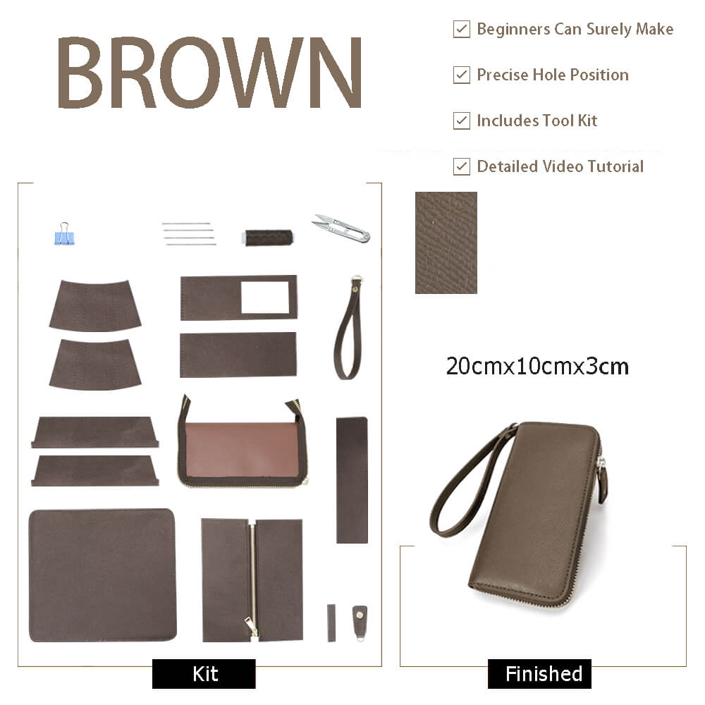 Men’s Zippered Hand Clutch DIY Gift Kit – Babylon Leather - Babylon LeatherBabylon LeatherSY127-Brown-Color-Matched