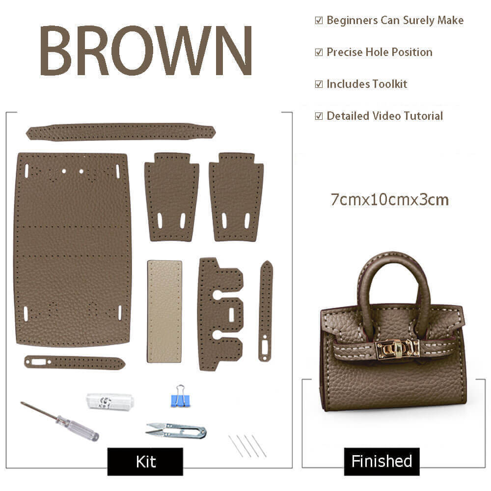 Mini Birkin Bag Charm DIY Kit – Babylon Leather - Babylon LeatherBabylon LeatherSY100-Brown-White