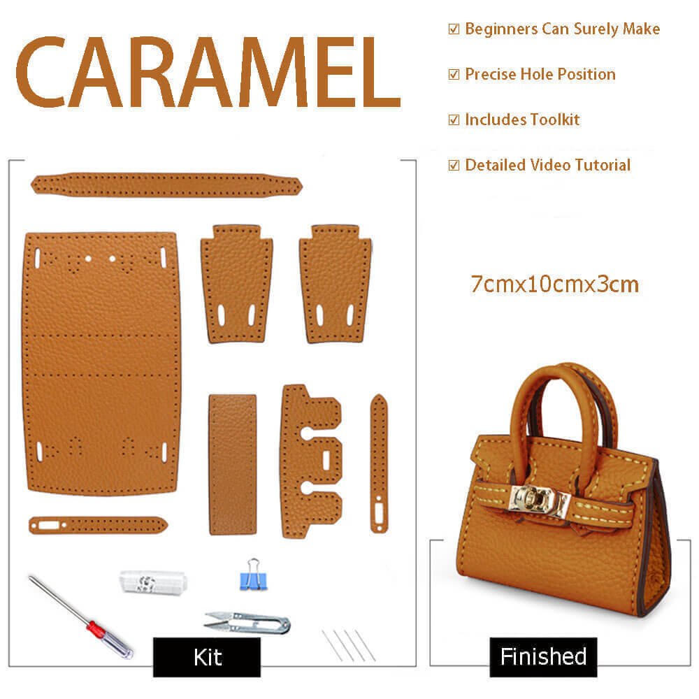 Mini Birkin Bag Charm DIY Kit – Babylon Leather - Babylon LeatherBabylon LeatherSY100-Caramel-White