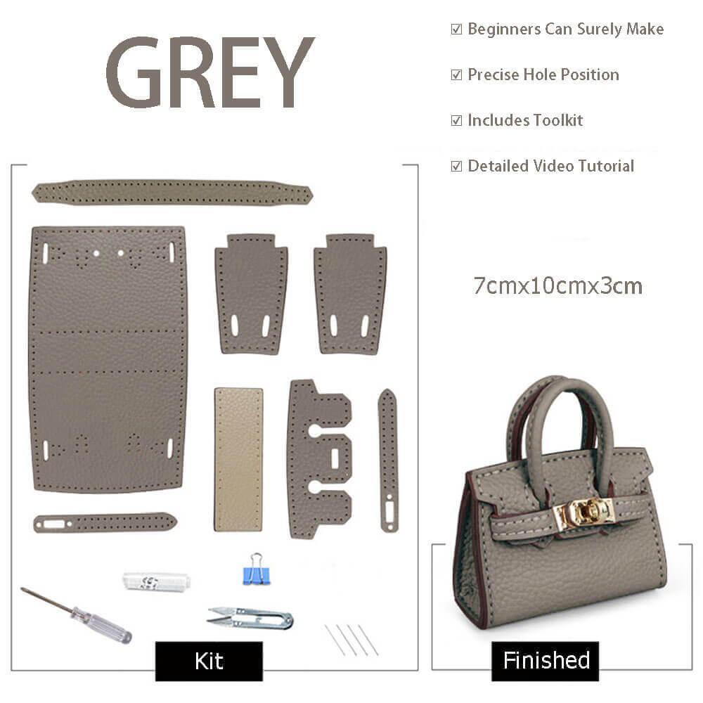 Mini Birkin Bag Charm DIY Kit – Babylon Leather - Babylon LeatherBabylon LeatherSY100-Grey-White