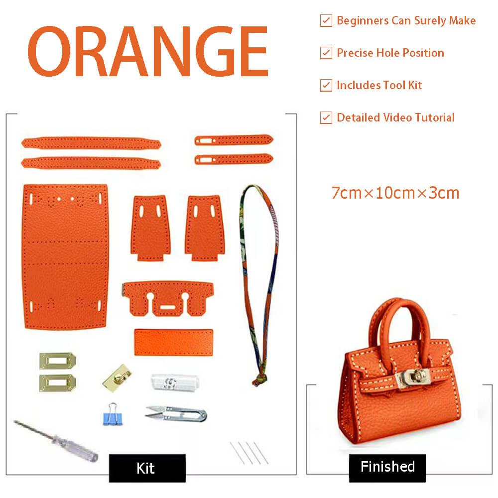 Mini Birkin Bag Charm DIY Kit – Babylon Leather - Babylon LeatherBabylon LeatherSY100-Orange-White