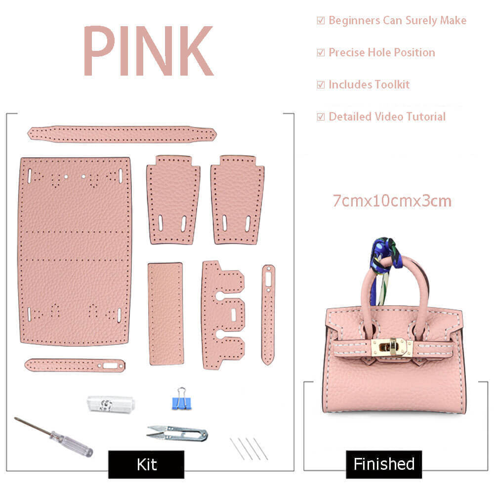 Mini Birkin Bag Charm DIY Kit – Babylon Leather - Babylon LeatherBabylon LeatherSY100-Pink-White