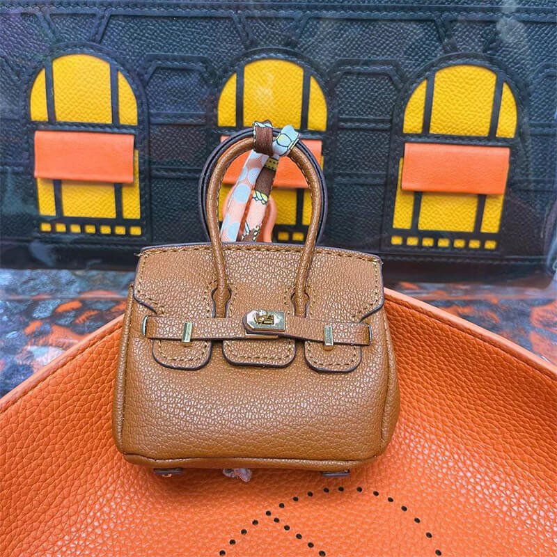Mini Birkin-Style Earbud Case Bag Charm - Babylon LeatherBabylon LeatherCLJ05-Brown