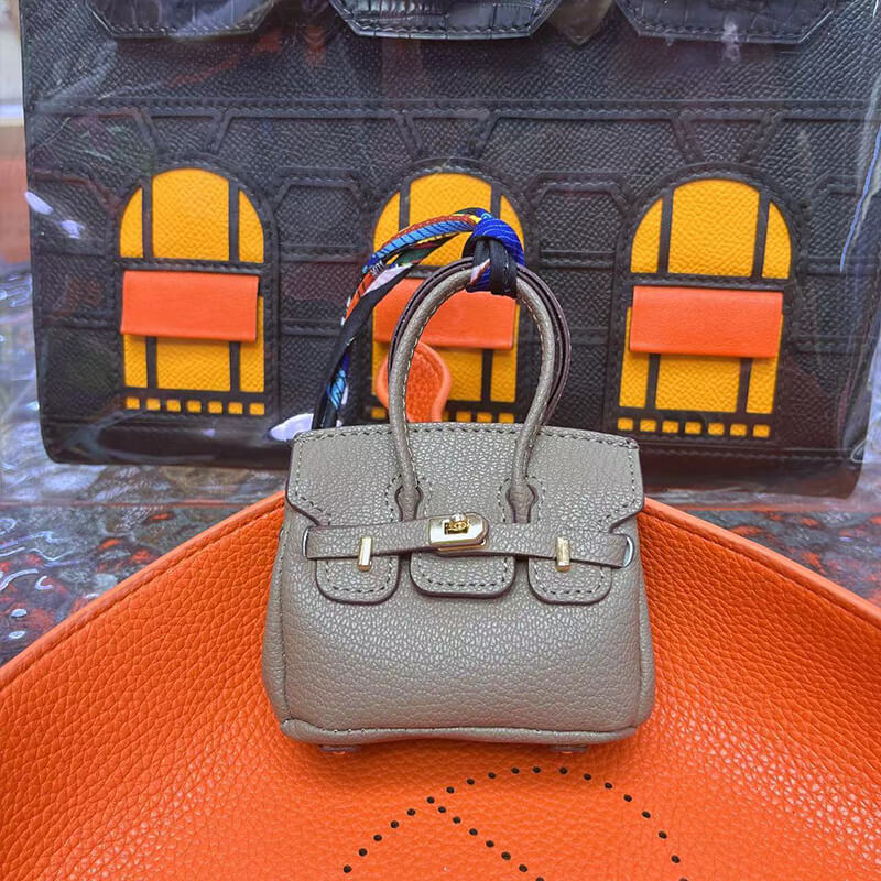 Mini Birkin-Style Earbud Case Bag Charm - Babylon LeatherBabylon LeatherCLJ05-Grey