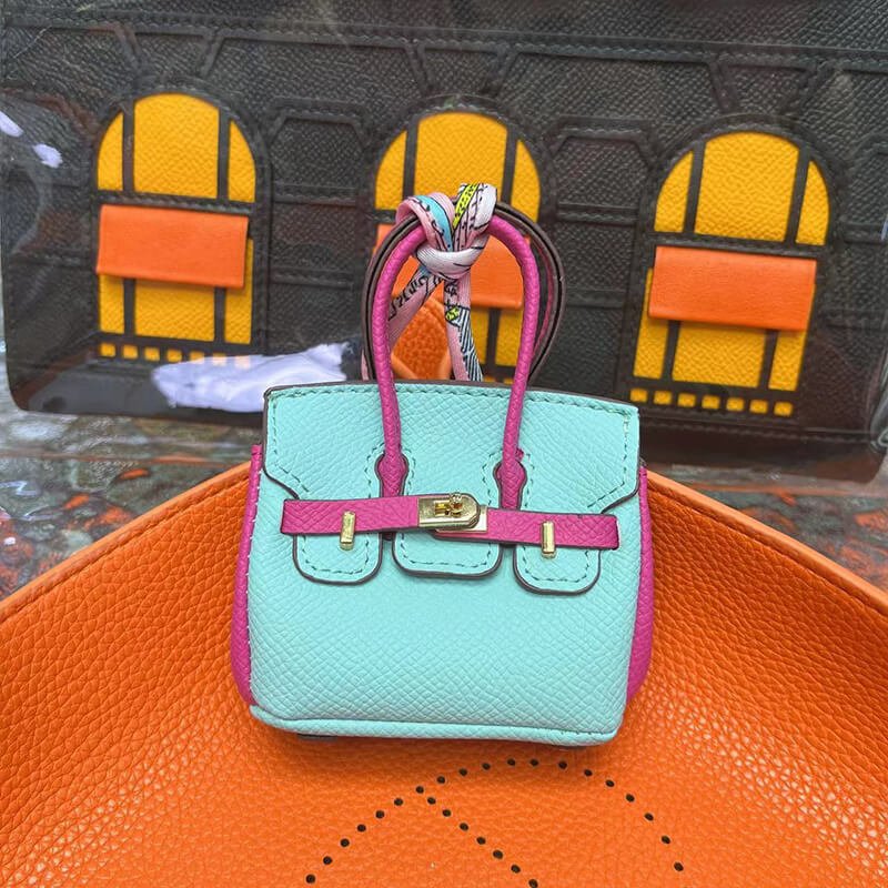Mini Birkin-Style Earbud Case Bag Charm - Babylon LeatherBabylon LeatherCLJ05-Pink & Blue