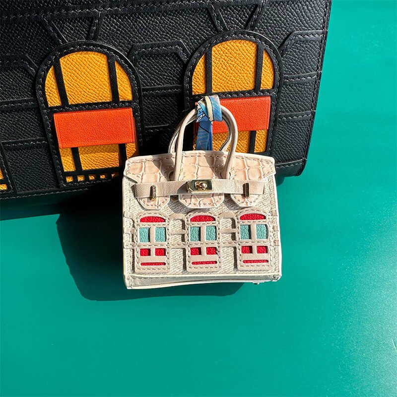Mini Birkin-Style House Window Leather Bag Charm - Babylon LeatherBabylon LeatherCLJ02-Beige