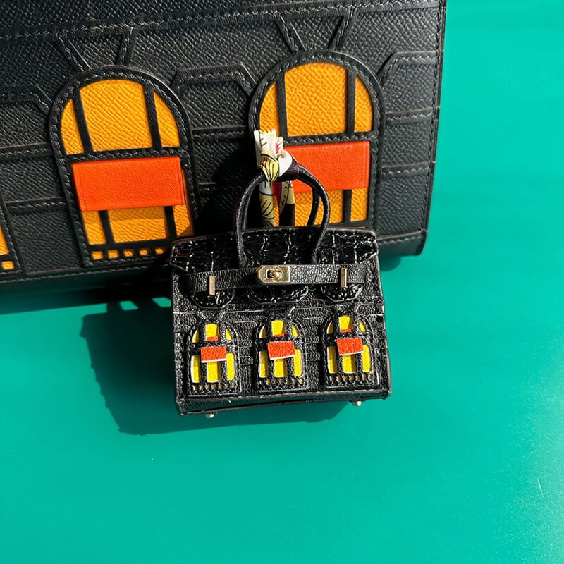 Mini Birkin-Style House Window Leather Bag Charm - Babylon LeatherBabylon LeatherCLJ02-Black