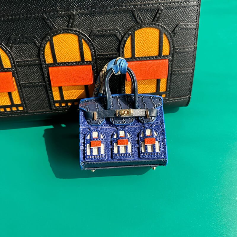 Mini Birkin-Style House Window Leather Bag Charm - Babylon LeatherBabylon LeatherCLJ02-Dark Blue