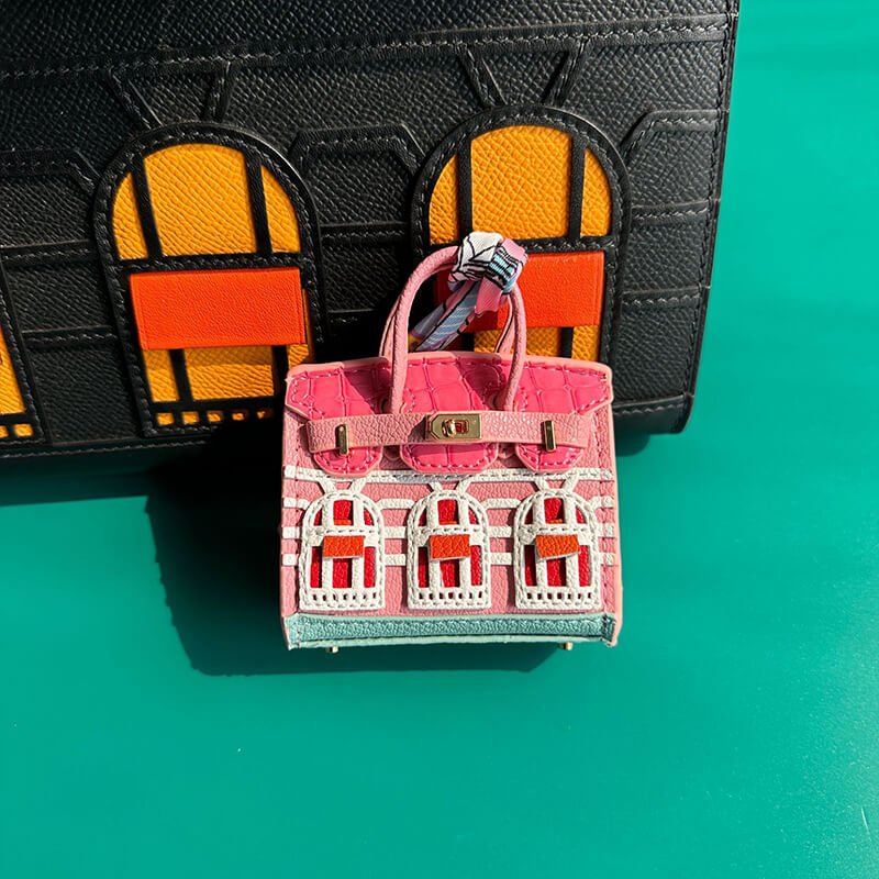 Mini Birkin-Style House Window Leather Bag Charm - Babylon LeatherBabylon LeatherCLJ02-Fuchsia