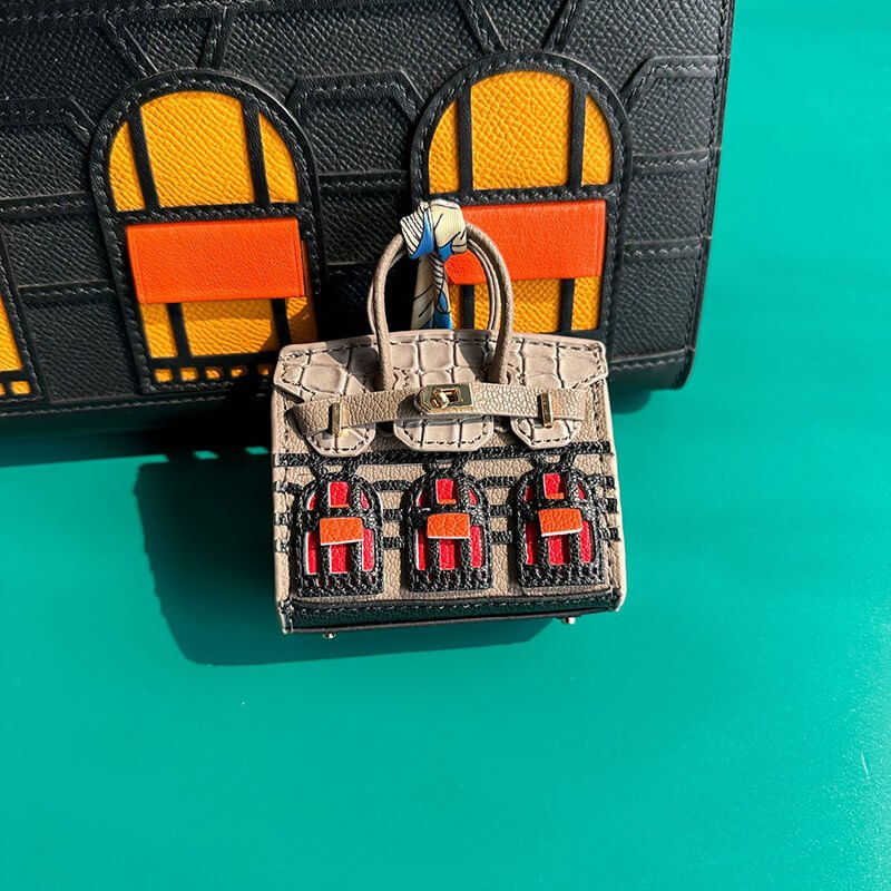 Mini Birkin-Style House Window Leather Bag Charm - Babylon LeatherBabylon LeatherCLJ02-Grey