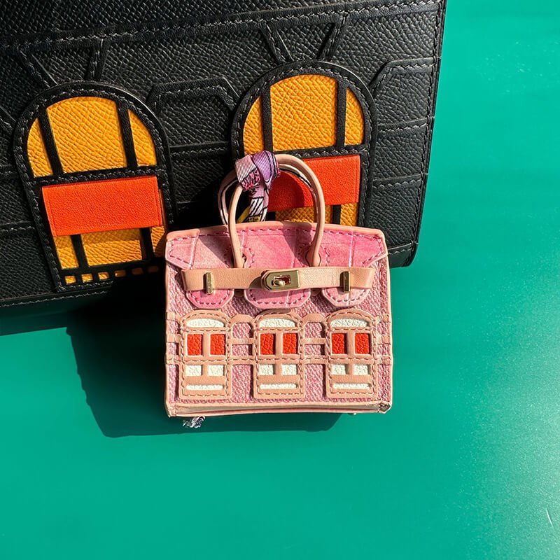 Mini Birkin-Style House Window Leather Bag Charm - Babylon LeatherBabylon LeatherCLJ02-Light Pink
