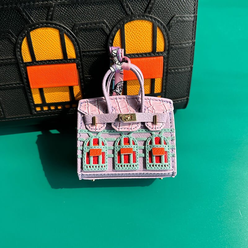 Mini Birkin-Style House Window Leather Bag Charm - Babylon LeatherBabylon LeatherCLJ02-Light Purple