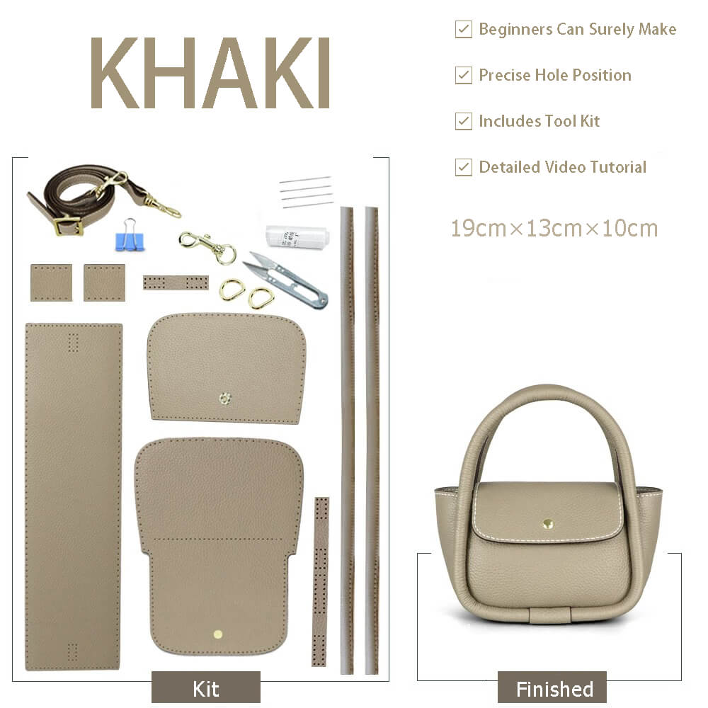 Mini Hobo Bag DIY Kit – Babylon Leather - Babylon LeatherBabylon LeatherSY11-Khaki-Gold-Color-Matched