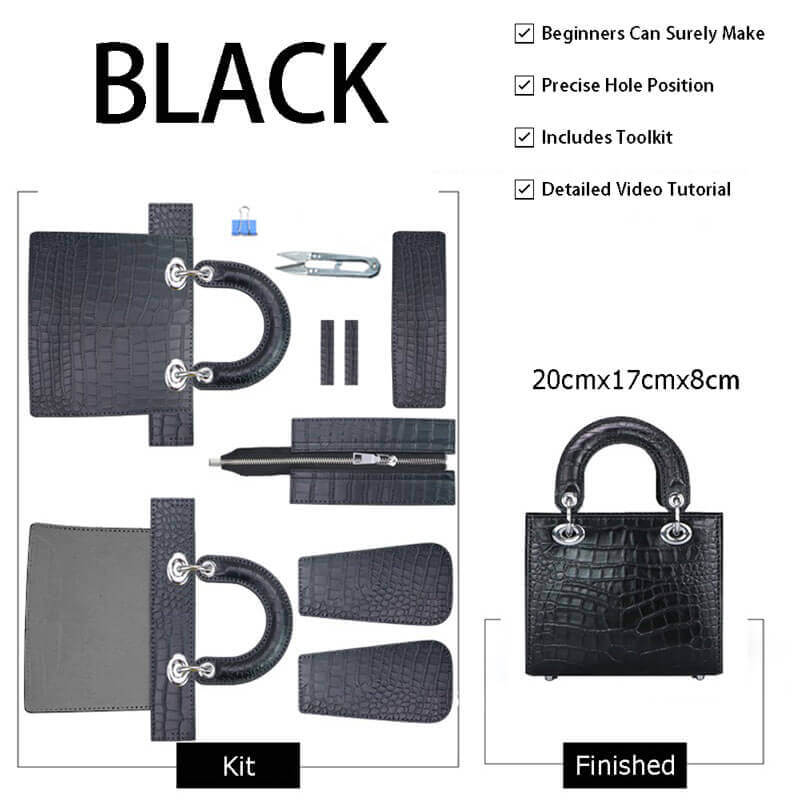 Mini Lady Crocodile Leather Bag DIY Kit – Babylon Leather - Babylon LeatherBabylon LeatherSY47-Black-Color-Matched