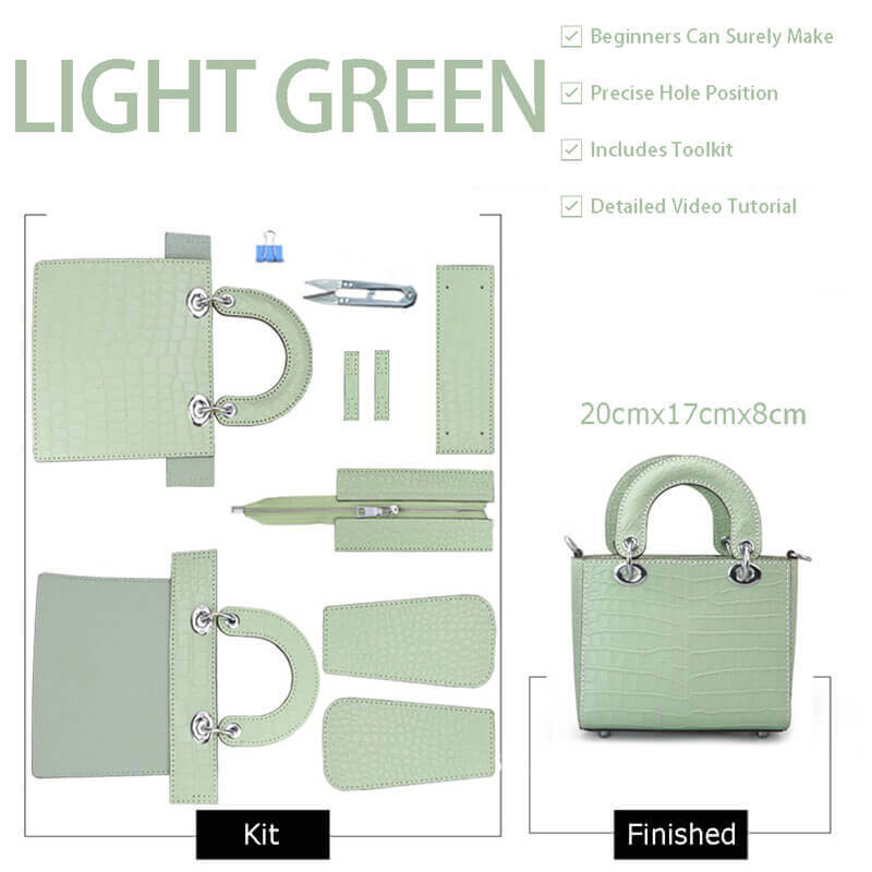 Mini Lady Crocodile Leather Bag DIY Kit – Babylon Leather - Babylon LeatherBabylon LeatherSY47-Green-White