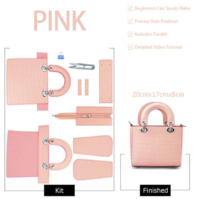 Mini Lady Crocodile Leather Bag DIY Kit – Babylon Leather - Babylon LeatherBabylon LeatherSY47-Pink-White