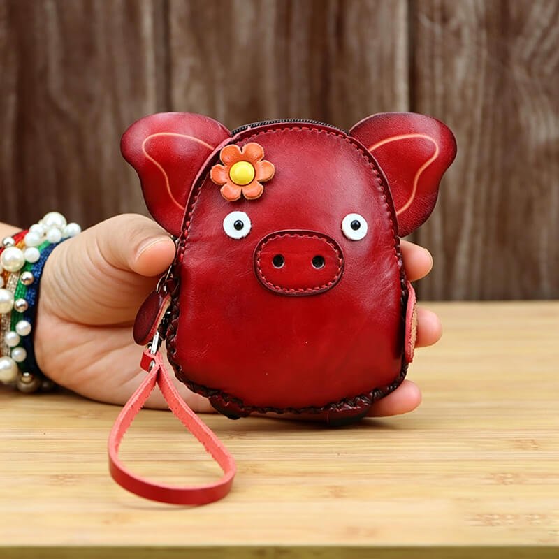 Mini Pig - Shaped Leather Coin Purse – Babylon Leather - Babylon LeatherBabylon LeatherLLZ27-Red
