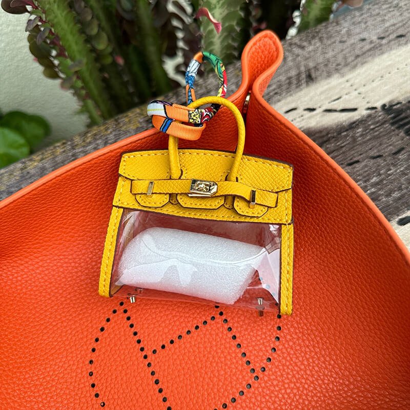 Mini Transparent Birkin-Style Leather Bag Charm - Babylon LeatherBabylon LeatherCLJ04-Caramel