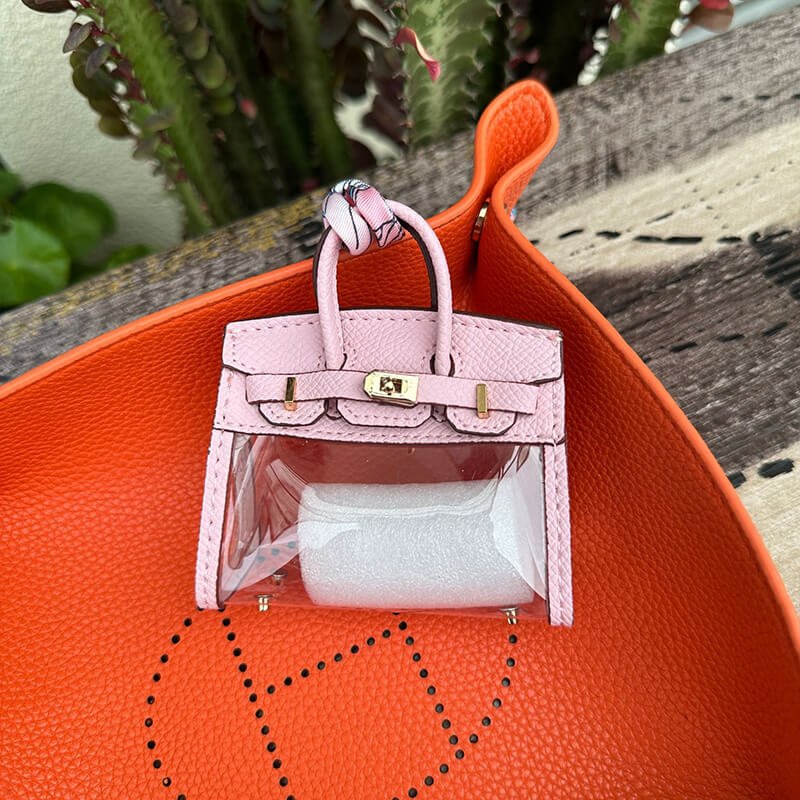 Mini Transparent Birkin-Style Leather Bag Charm - Babylon LeatherBabylon LeatherCLJ04-Light Pink