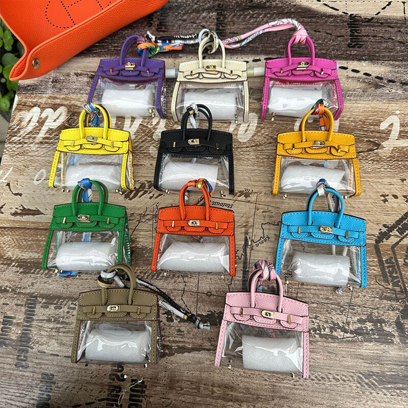 Mini Transparent Birkin-Style Leather Bag Charm - Babylon LeatherBabylon LeatherCLJ04-Orange