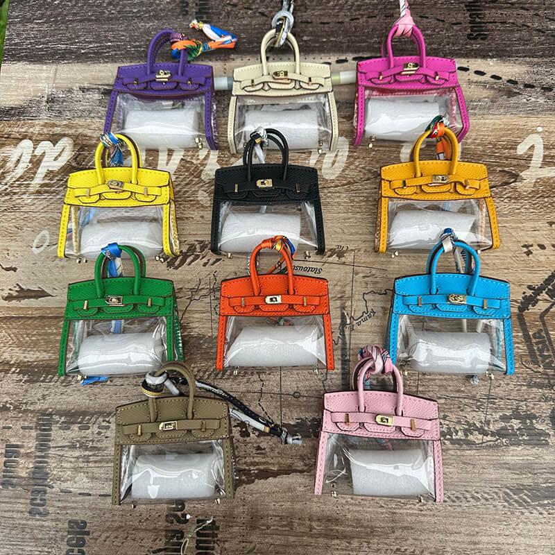 Mini Transparent Birkin-Style Leather Bag Charm - Babylon LeatherBabylon LeatherCLJ04-Orange