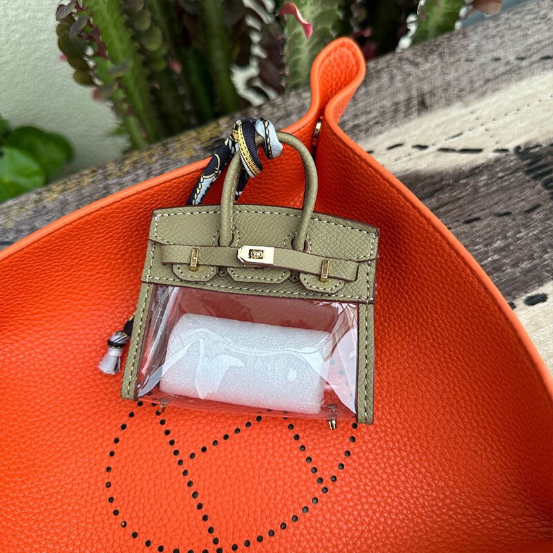 Mini Transparent Birkin-Style Leather Bag Charm - Babylon LeatherBabylon LeatherCLJ04-Orange