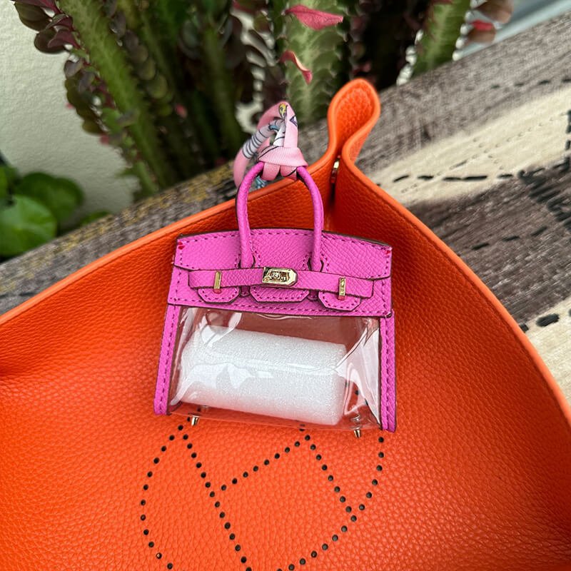 Mini Transparent Birkin-Style Leather Bag Charm - Babylon LeatherBabylon LeatherCLJ04-Pink