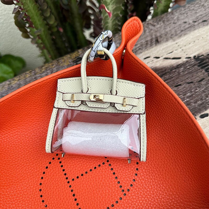 Mini Transparent Birkin-Style Leather Bag Charm - Babylon LeatherBabylon LeatherCLJ04-White