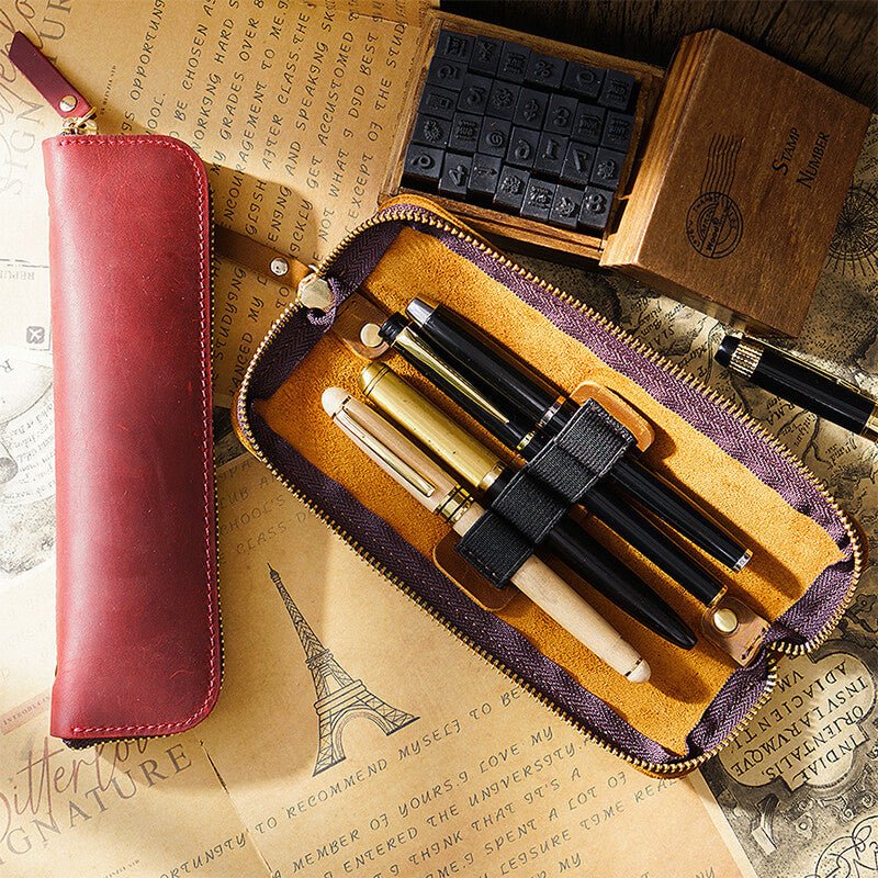 Mini Zip Leather Pen Case – Babylon Leather - Babylon LeatherBabylon LeatherAN31-Brown