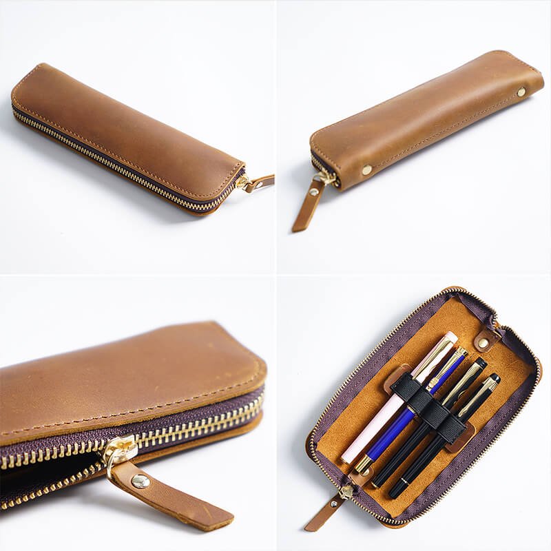 Mini Zip Leather Pen Case – Babylon Leather - Babylon LeatherBabylon LeatherAN31-Brown