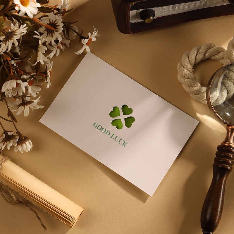 Minimal Elegant Foil Stamped Greeting Card - Babylon Leather - Babylon LeatherBabylon LeatherHK02-Four-Leaf Clover