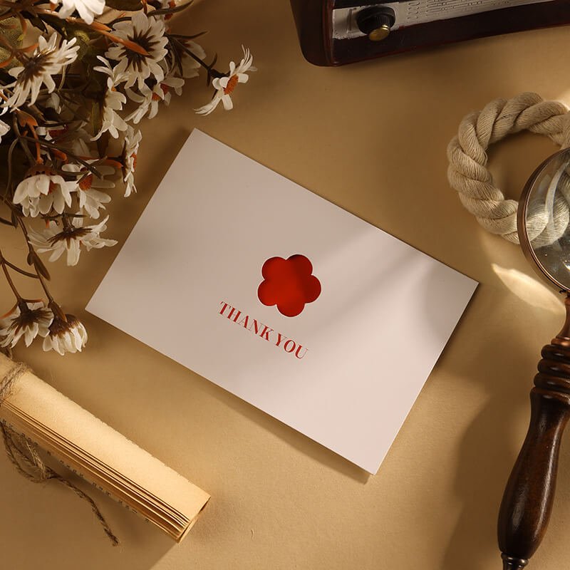 Minimal Elegant Foil Stamped Greeting Card - Babylon Leather - Babylon LeatherBabylon LeatherHK02-Little Red Flower