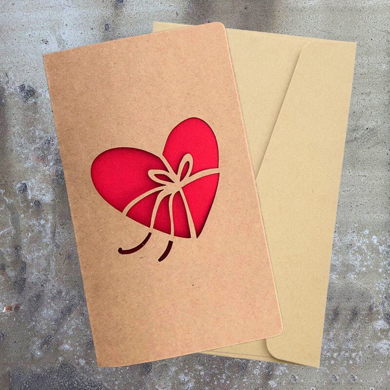 Minimal Romantic Kraft Paper Love Cut - Out Greeting Card - Babylon Leather - Babylon LeatherBabylon LeatherHK01-Heart with Bow