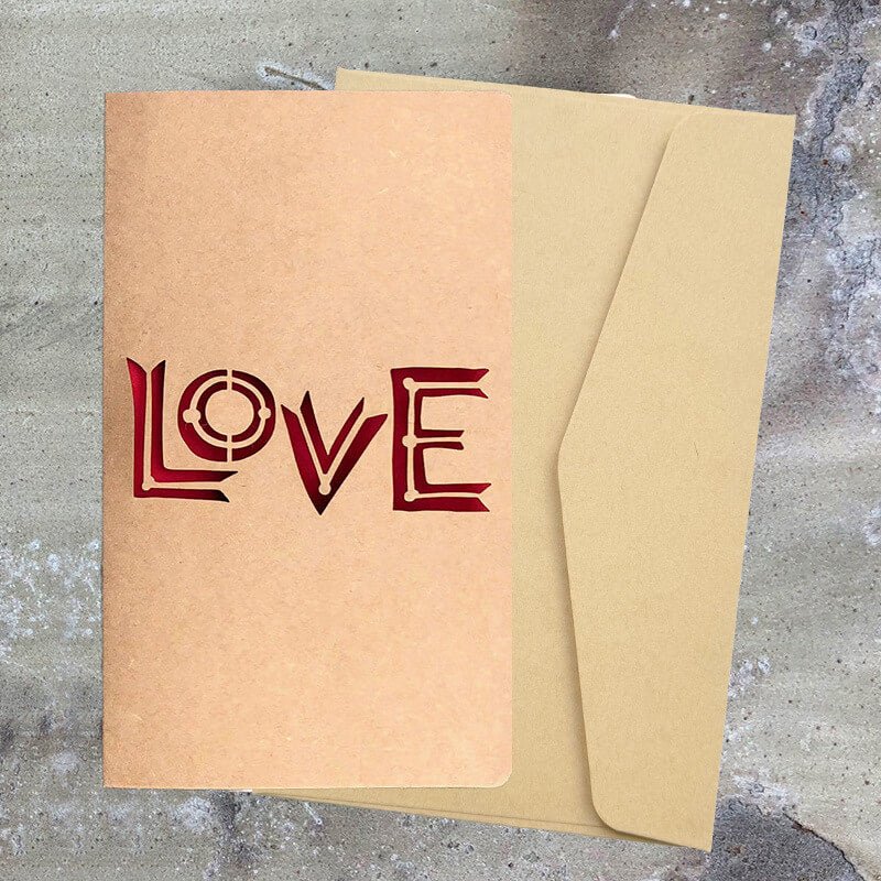 Minimal Romantic Kraft Paper Love Cut - Out Greeting Card - Babylon Leather - Babylon LeatherBabylon LeatherHK01-LOVE