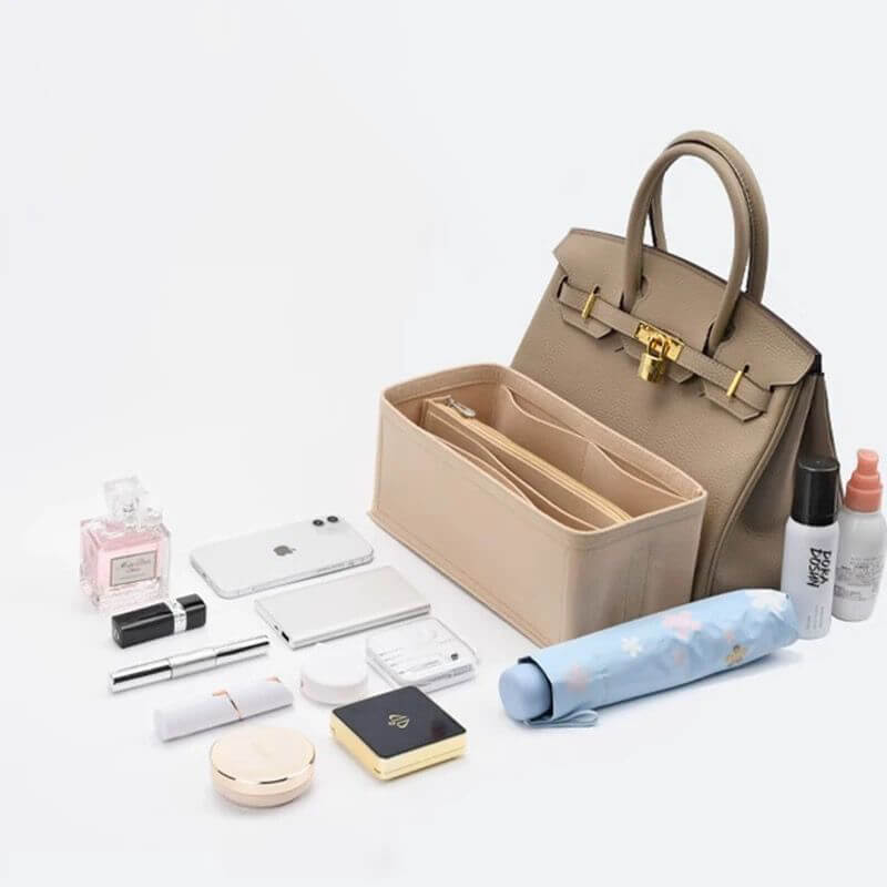 Non-Woven Bag Insert Organizer for Birkin-Style Bags - Babylon LeatherBabylon LeatherQZ03-Beige-10*11*22cm-Side Zipper