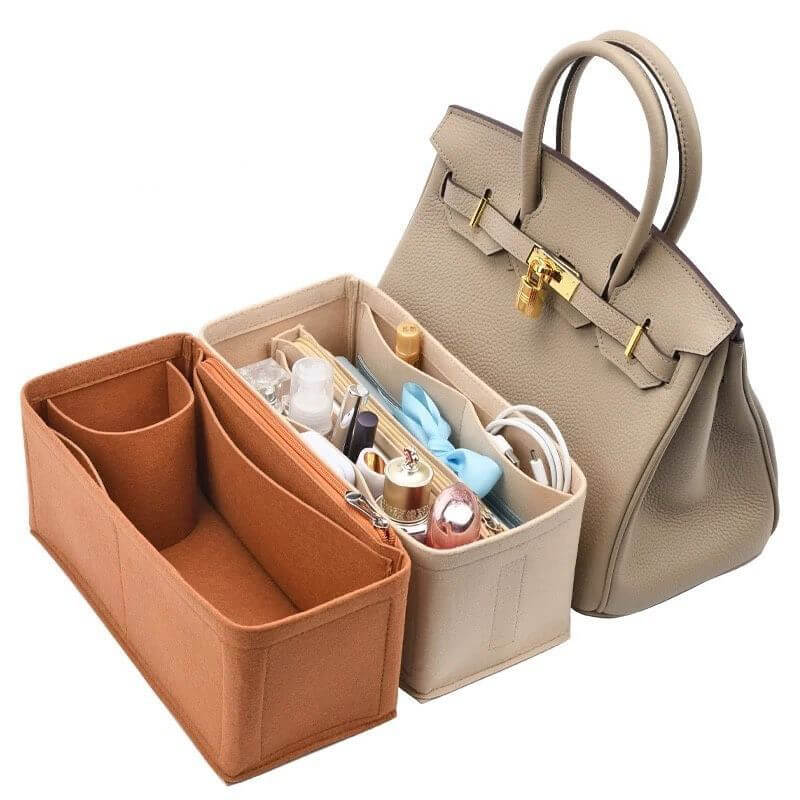 Non-Woven Bag Insert Organizer for Birkin-Style Bags - Babylon LeatherBabylon LeatherQZ03-Beige-10*11*22cm-Side Zipper