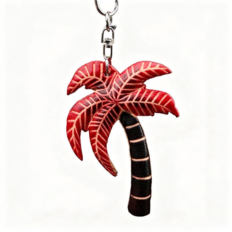 Palm Leaf Leather Bag Charm – Babylon Leather - Babylon LeatherBabylon LeatherLLZ96-Red