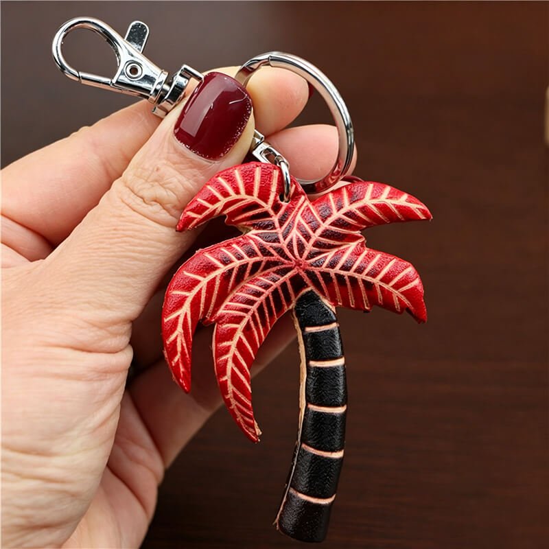Palm Leaf Leather Bag Charm – Babylon Leather - Babylon LeatherBabylon LeatherLLZ96-Red