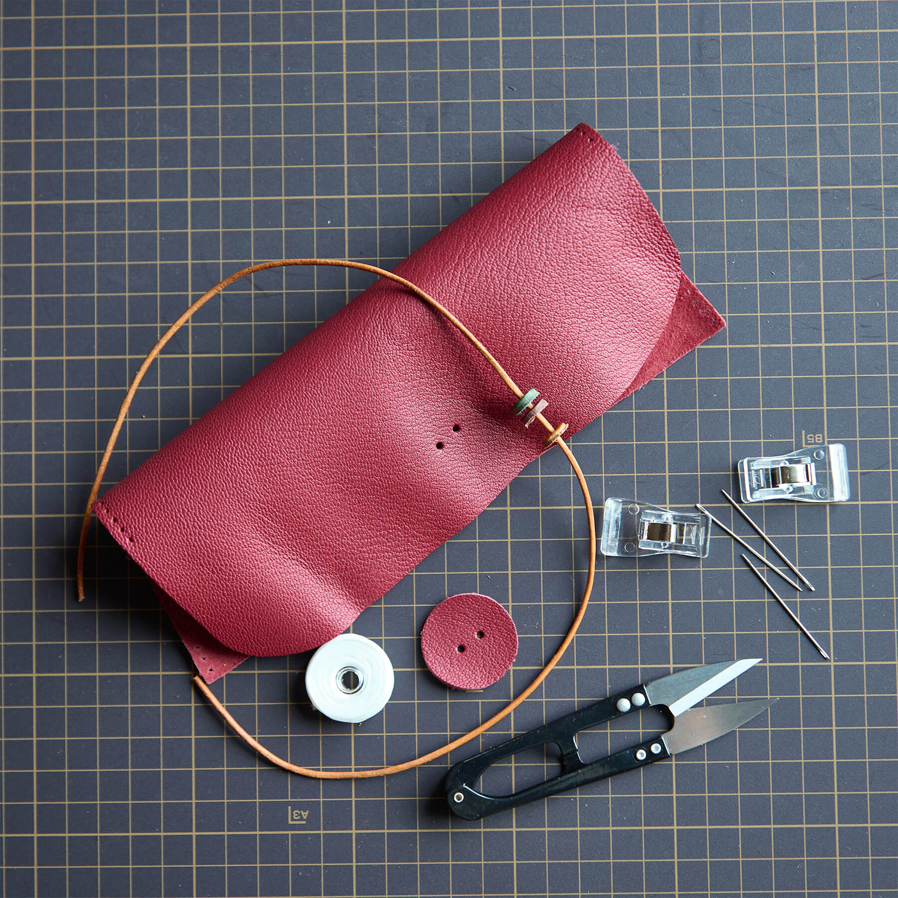 🎁 Pen Pouch Crazy Horse Leather DIY Kit – Babylon Leather - Babylon LeatherBabylon LeatherLZ44-Wine Red-Soft Cowhide