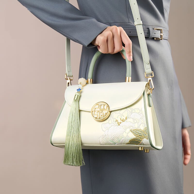 Poised Radiance Leather and Silk Handbag Crossbody Bag – Babylon Leather - Babylon LeatherBabylon LeatherTX132-White