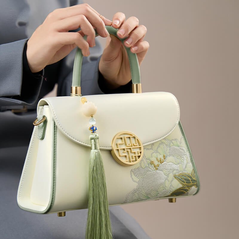Poised Radiance Leather and Silk Handbag Crossbody Bag – Babylon Leather - Babylon LeatherBabylon LeatherTX132-White