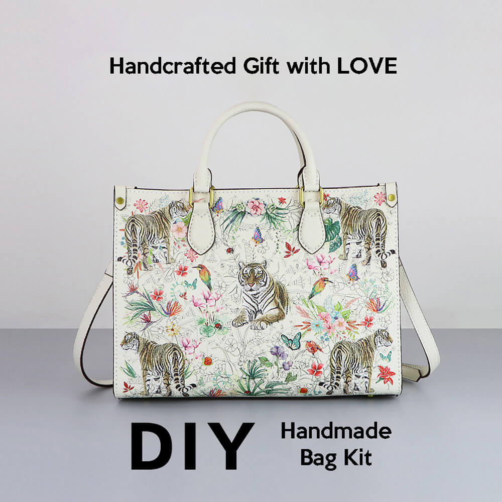 Printed Leather Tote Bag DIY Sewing Kit – Babylon Leather - Babylon LeatherBabylon LeatherSY79 - White - White