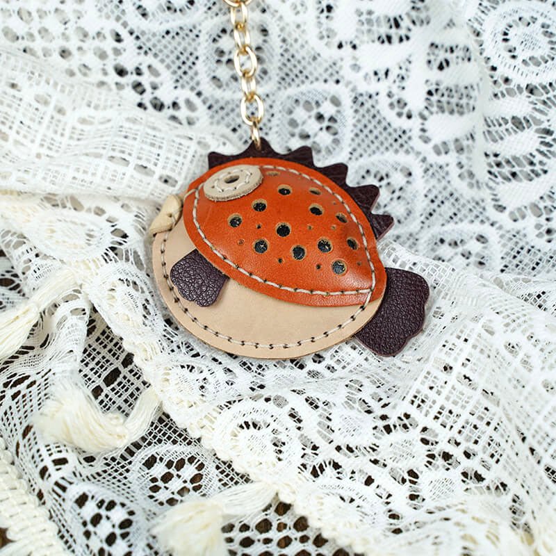 Pufferfish Shape Leather Charm Keychain – Babylon Leather - Babylon LeatherBabylon LeatherLL53-Brown